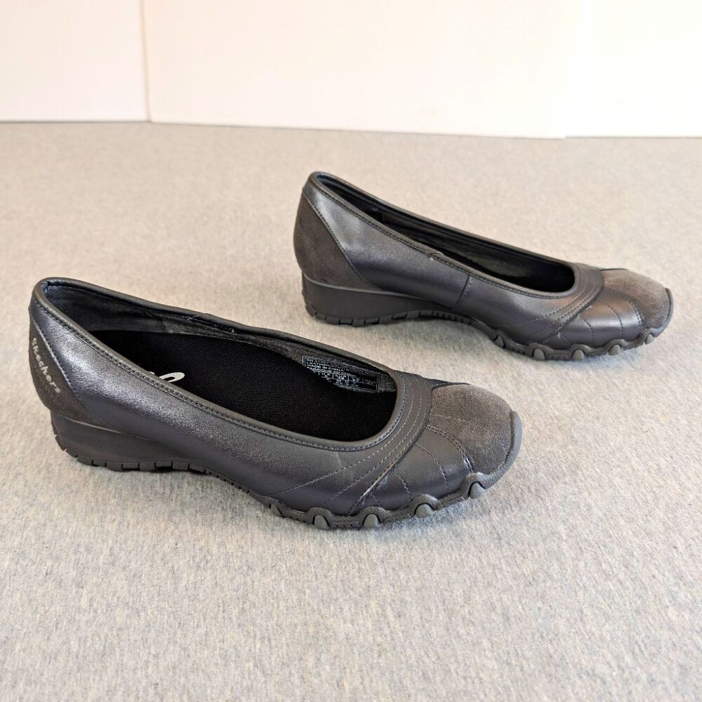 SKECHERS 21237 Leather Slip On Comfort Wedge Shoes Gray Womens US 8 EU 38